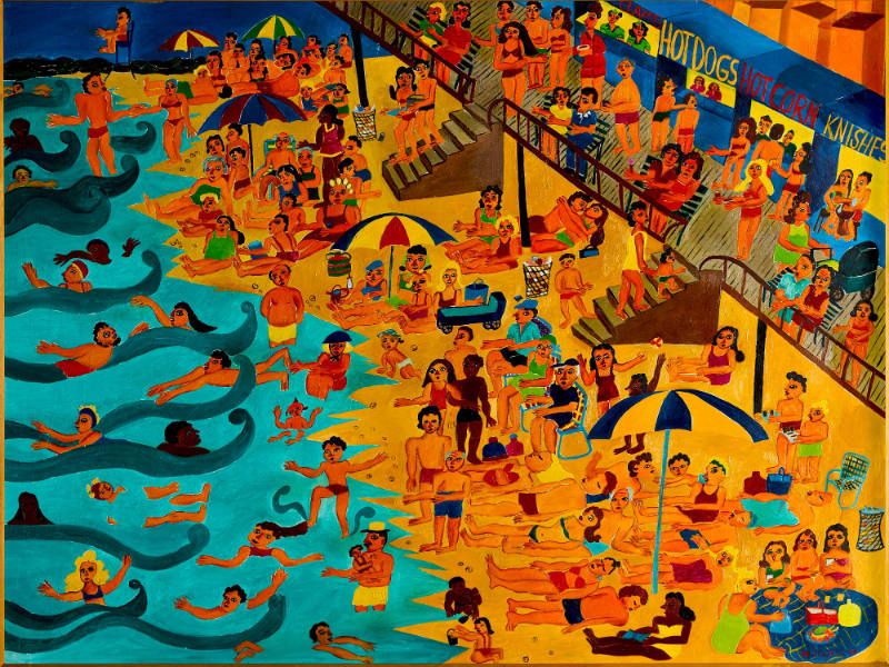 Coney Island or Brighton beach
Malcah Zeldis, b.1931
New York City
1973
Acrylic on masonite…