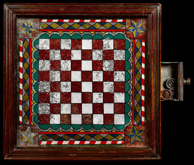 Checkerboard with Drawer
Unknown
United States
c.1841
Reverse painting and foil on glass
1…