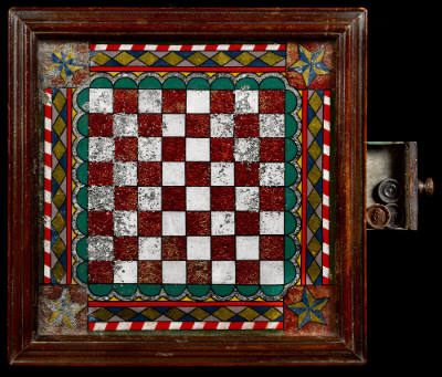 Checkerboard with Drawer
Unknown
United States
c.1841
Reverse painting and foil on glass
1…