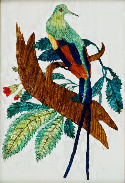 Long-Tailed Bird on Branch
Artist unidentified
United States
Mid-twentieth century
Reverse …