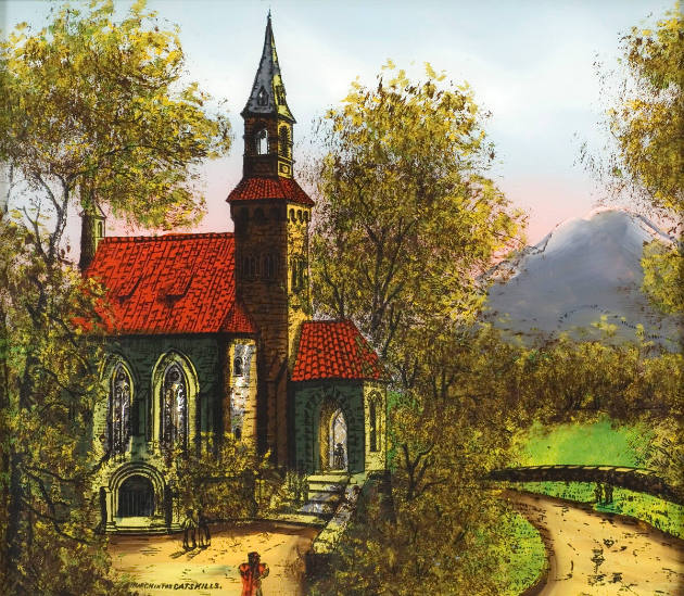 Church in the Catskills
Artist unidentified
United States
c. 1930s
Reverse painting and foi…