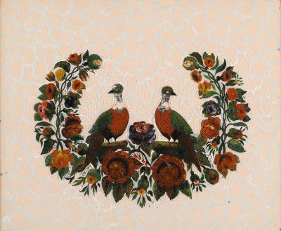 Garland of Flowers with Two Doves on Snowflake Background
Artist unidentified
Photographed by…