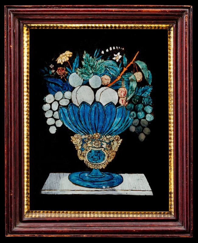 Blue Compote with Fruit and Flowers
Artist unidentified
Probably New York City
c. 1859
Reve…