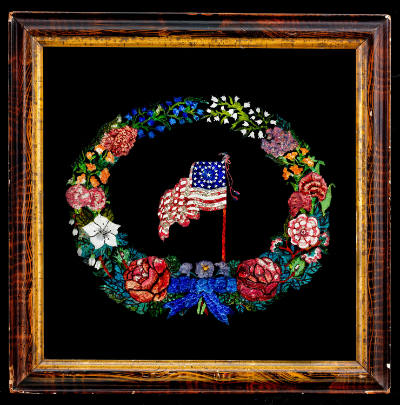 Wreath of Flowers with American Flag
Artist unidentifed
Possibly Connecticut, United States
…