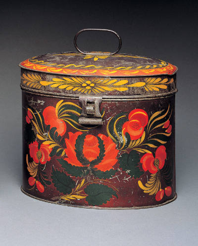Artist unidentified, “Oval Box,” Eastern United States, c. 1815–1835, Paint on asphaltum over t…