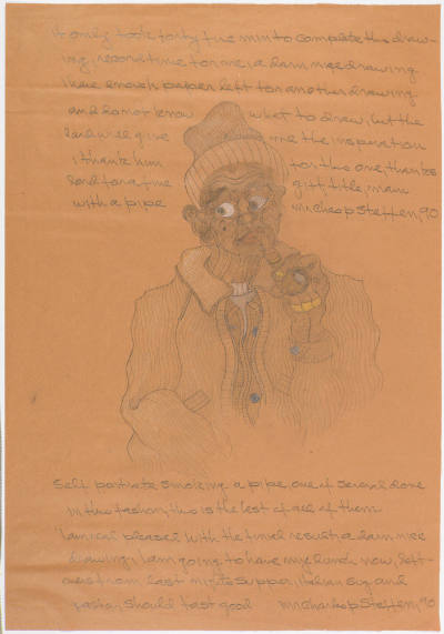 Charles Steffen, (1927–1995), “Man with a Pipe,” Chicago, Illinois, 1990, Pencil on brown wrapp…