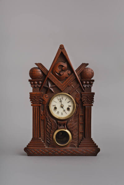 John Haley Bellamy, (1836–1914), “Masonic Shelf Clock,” Charlestown, Massachusetts, c. 1870, Wo…