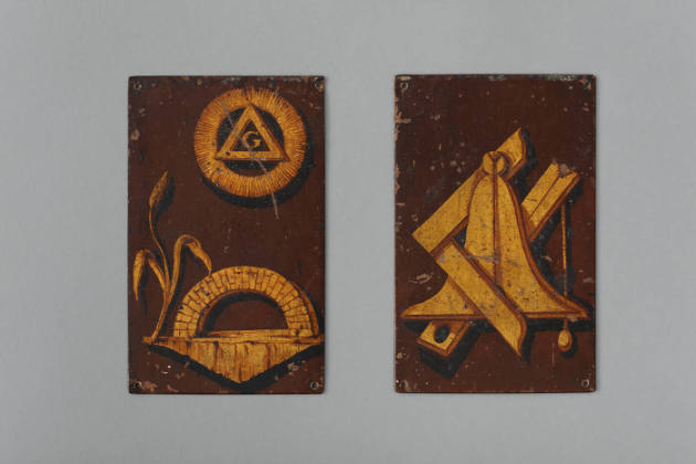 Artist unidentified, “Two Masonic Plaques,” United States or England, 1885–1925, Paint and gold…