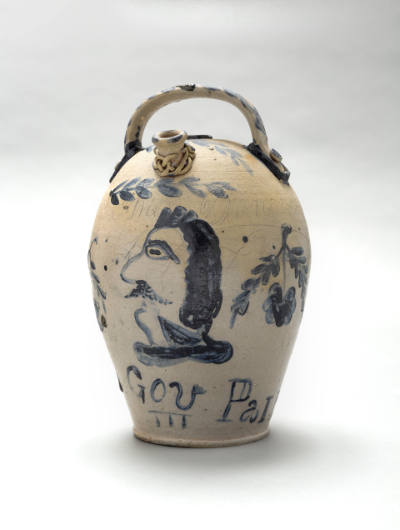 Artist unidentified, “Political Harvest Jug,” United States, 1857, Salt-gazed stoneware with co…