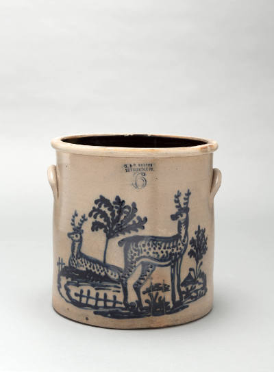 Marked J. & E. Norton, “Crock with Standing Buck, Deer, and Tree,” Bennington, Vermont 1850–185…