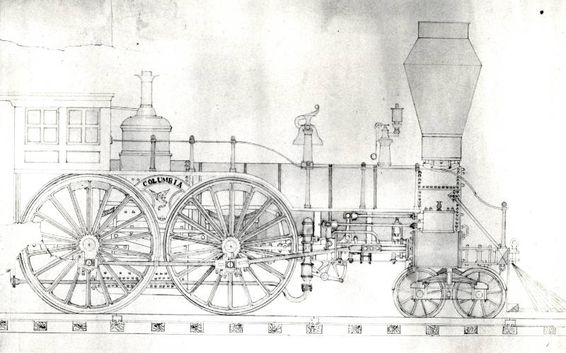 H. Pusry, “Steam Engine "Columbia"”, United States, 1850 - 1900, Pen, ink, and watercolor on pa…
