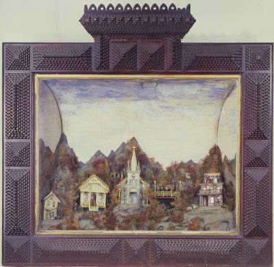 Artist unidentified, “Diorama in a Tramp Art frame”, United States, Late 19th century, Paint on…