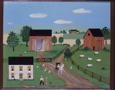 Harold E. Bayer (b. 1900), “Farm Scene”, Ohio, 1965 - 1975, Acrylic, 15 3/4 × 19 1/4 inches, Co…