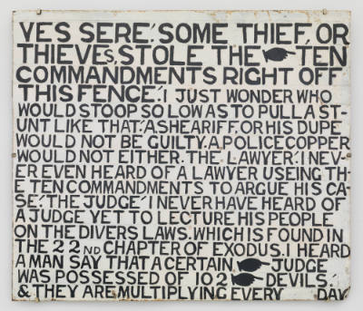 Jesse Howard, (1885–1983), “(Untitled (YES SERE; SOME THIEF, OR THIEVEs STOLE THE TEN COMMANDME…