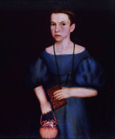 Artist unidentified, “Portrait of a Girl with a Book,” United States, c. 1875, Oil on canvas mo…