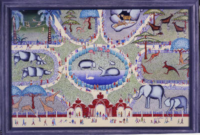 Kathy Jakobsen, (b. 1952), “Zoological Garden,” Michigan, 1978, Acrylic on canvas, 24 × 36 in.,…