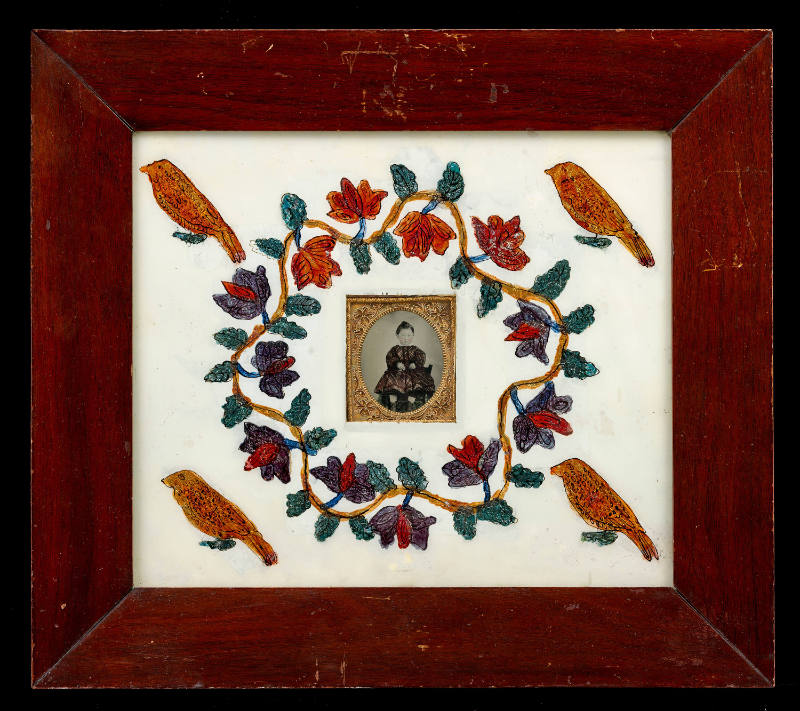 Wreath of Flowers with Birds and Daguerreotype of Child
Artist unidentified
United States
c.…