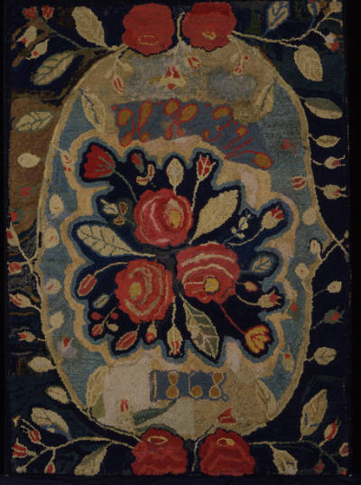 Artist unidentified, “Hooked Rug: Spray of Flowers”, Probably New England, n.d., Wool on burlap…