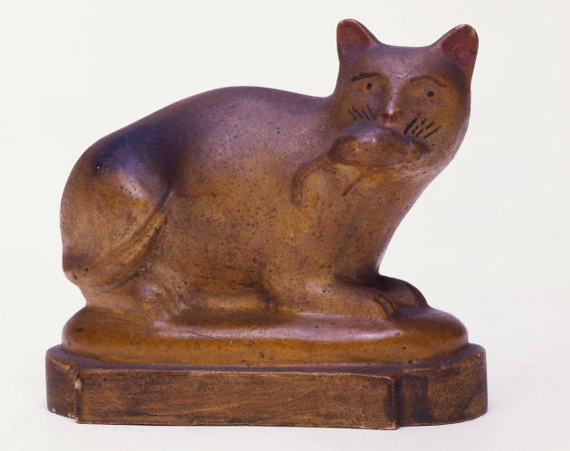 Artist unidentified, “Cat with Mouse,” Eastern United States, 1860 - 1900, Paint on plaster of …