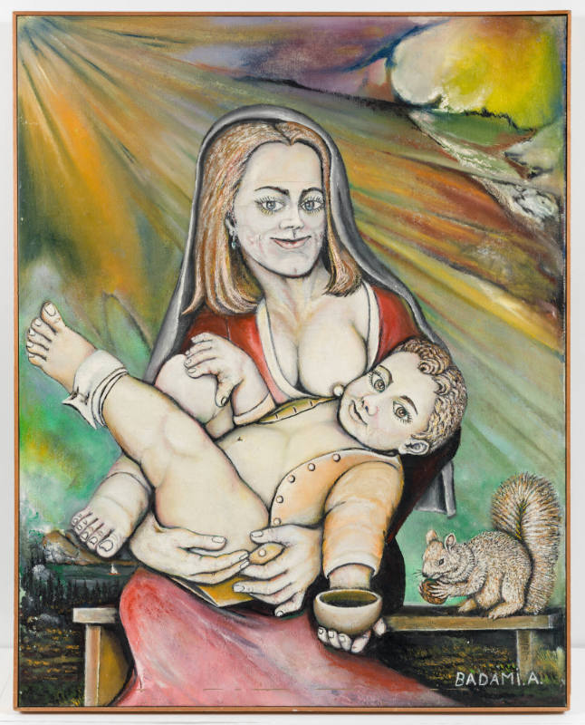 Andrea Badami, (1913–2002), “Madonna with Child and Squirrel,” Omaha, Nebraska, 1973, Oil on ca…