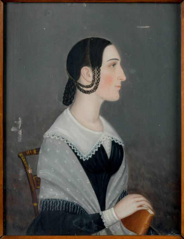 Attributed to Jasper P. Miles (1782–1849), “Woman Holding Book,” Possibly Ohio, c. 1840, Oil on…