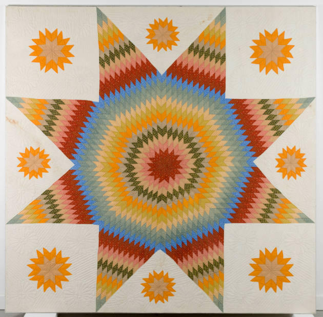 Artist unidentified, “Lone Star Quilt,” Hunterdon County, New Jersey, c. 1860-1880, Cotton, 77 …