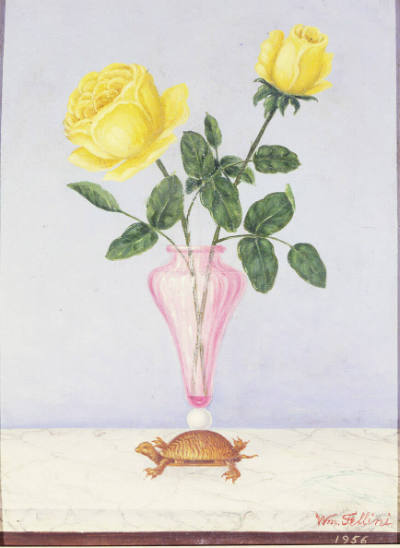 William Fellini, (? - 1965), “Vase of Flowers,” New York City, 1956, Oil on Masonite, 15 × 11 i…