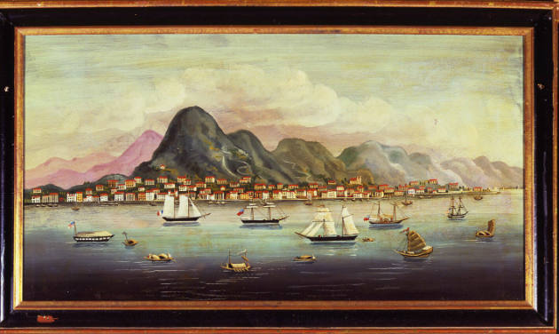 Artist unidentified, “Hong Kong Harbor”, China, Mid-nineteenth century, Oil on canvas, 14 1/8 ×…