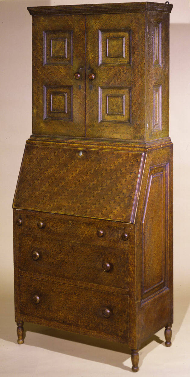 Artist unidentified, “Secretary Bookcase,” New York State, 1840, Grain-painted wood, 70 1/2 × 2…