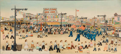 Vestie Davis, (1903–1978), Stillwell Avenue, New York City, 1965, Oil on canvas, 18 × 40", Bequ…