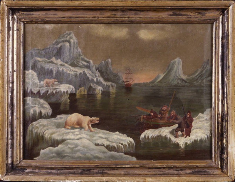 Artist unidentified, “Shooting the Polar Bear in the Arctic,” New England, 19th century, Oil on…