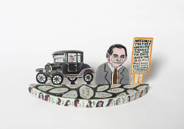 Howard Finster, (1916–2001), “Untitled (Nahum 2.4 The First Horseless Chariot),” Summerville, G…