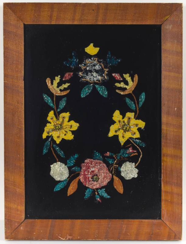 Artist unidentified, “Wreath of Flowers with Black Background”, United States, 1850–1875, Rever…