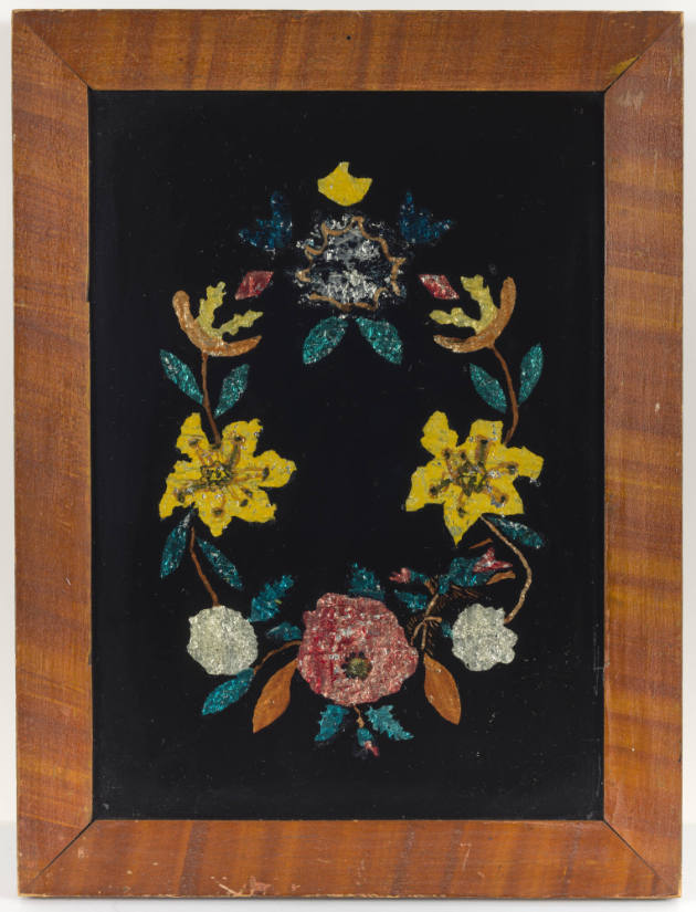 Artist unidentified, “Wreath of Flowers with Black Background”, United States, 1850–1875, Rever…