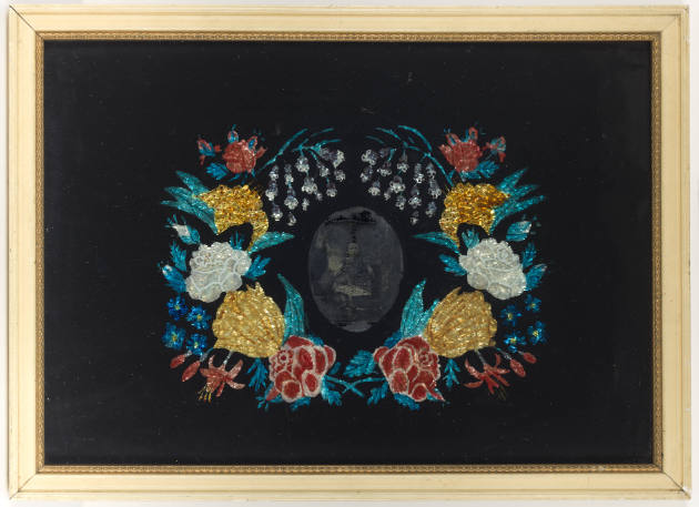 Artist unidentified, “Wreath of Flowers with Photograph of Young Girl in Center,” United States…