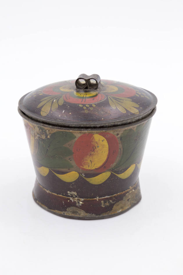 Artist unidentified, “Sugar Bowl”, Pennsylvania, 1800–1825, Paint on tinplate, 3 3/4 x dia. 4 i…