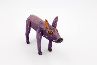 Artist unidentified, (1805-1900), “Purple Pig,” Oaxaca, Mexico, c. 1980, Wood, 5 x 7 x 2 in., C…