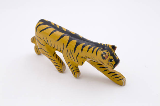 Artist unidentified, (1805-1900), “Tiger,” Oaxaca, Mexico, c. 1981, Paint on wood, 3 3/4 x 8 1/…