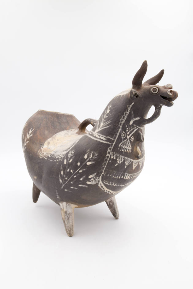 Artist unidentified, (1805-1900), “Bull,” Pucará, Peru, c. 1949, Paint on ceramic, 13 x 14 1/4 …