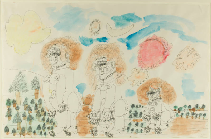 Dwight Mackintosh, (1906–1999), “Three Figures in a Landscape,” 1984, watercolor on paper, 26 ×…