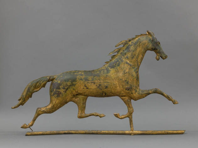 Artist unidentified, “Running Horse Weathervane,” United States, c. 1880, Gold leaf on copper, …