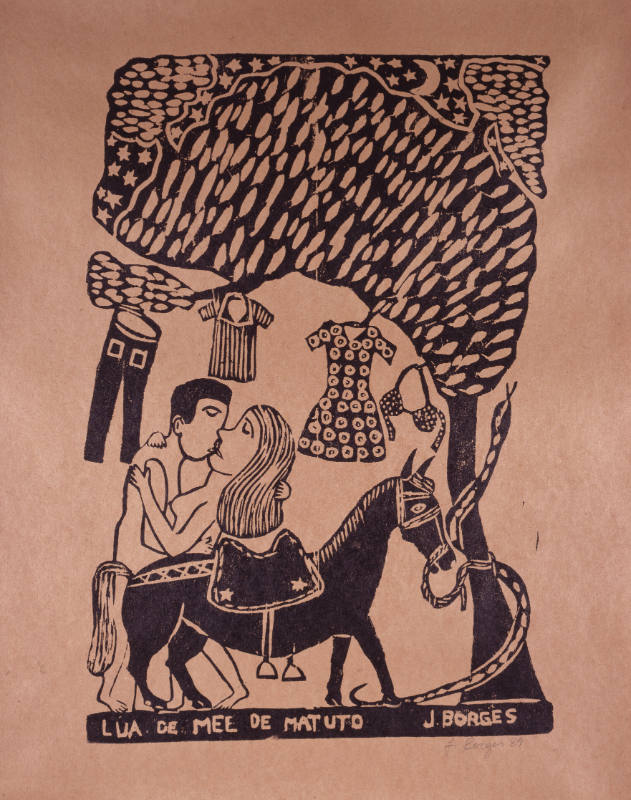 J. Borges, “Lua de Mee de Matuto,” Bezerros, Pernambuco, Brazil, 1989, Woodblock print on paper…