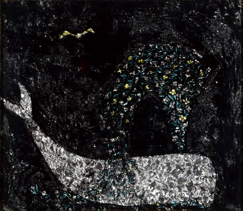 Silver Whale
Artist Unknown
United States
c. 1860–1880
Reverse painting and foil on glass
…