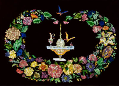 Garland of Flowers with Birdbath, Birds, and Urn
Artist unidentified
United States
c. 1860–1…