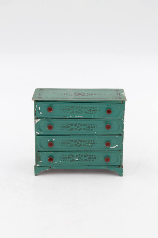Artist unidentified, “Miniature Chest of Drawers”, United States, n.d., Paint on tinplate, 9 3/…