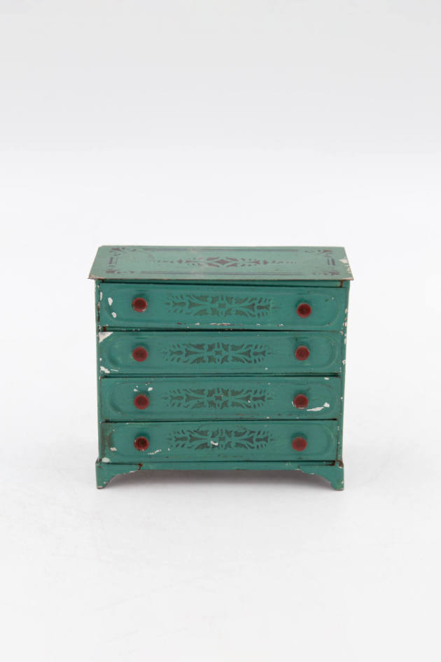 Artist unidentified, “Miniature Chest of Drawers”, United States, n.d., Paint on tinplate, 9 3/…