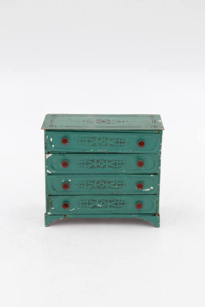 Artist unidentified, “Miniature Chest of Drawers”, United States, n.d., Paint on tinplate, 9 3/…