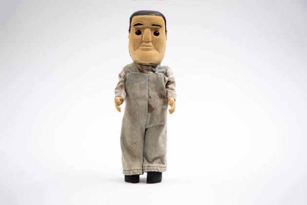 Velma Webb, “Male Figure,” Kentucky, 20th Century, Paint on carved wood with cloth, 16 × 6 × 2 …