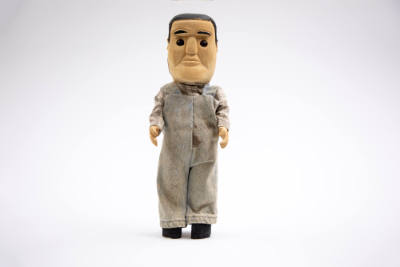 Velma Webb, “Male Figure,” Kentucky, 20th Century, Paint on carved wood with cloth, 16 × 6 × 2 …