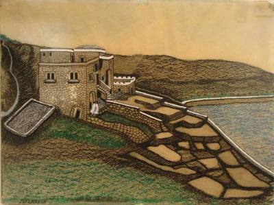 Perley M. Wentworth, (?–c.1960), “Nazareth”, California, c. 1950s, Crayon, pencil, gouache, and…